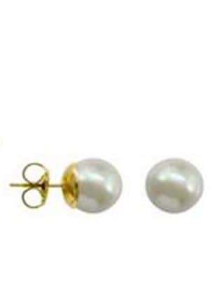 10MM White Pearl & 18K Yellow Goldplated Stud Earrings