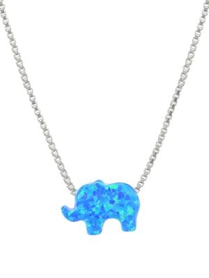 Blue Opal & Sterling Silver Elephant Pendant Necklace