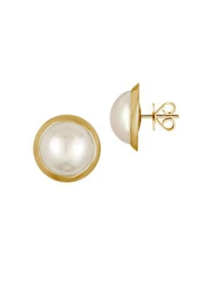 10MM Organic Round Man-Made Pearl & 18K Gold Earrings
