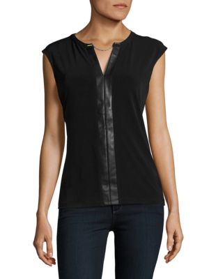 Faux Leather-Accented Top