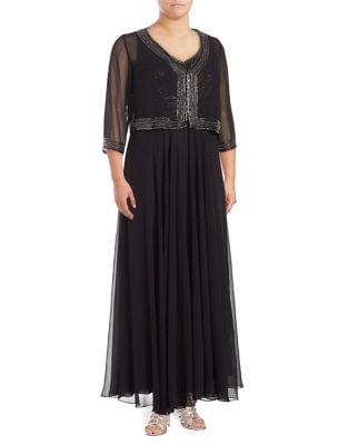 Plus Embellished Crepe Jacket and Gown