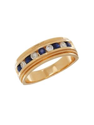 0.34TCW Diamond, Sapphire and 14K Yellow Gold Ring
