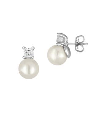10MM White Round Pearl & Crystal Stud Earrings