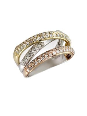 0.98 TCW Diamond, 14K White, Yellow & Rose Gold Ring