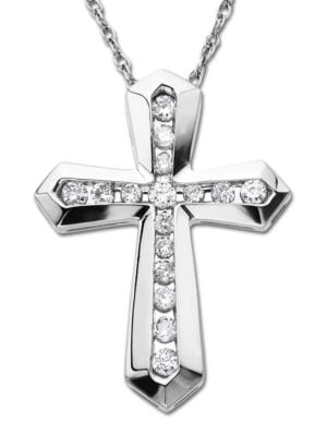 Diamond And Sterling Silver Cross Pendant Necklace