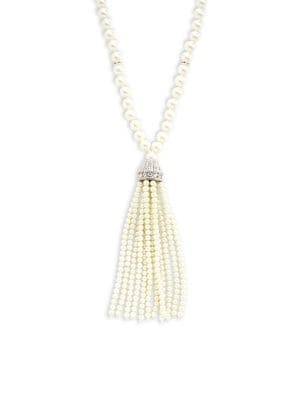 Faux Pearl-Embellished Tassel Necklace
