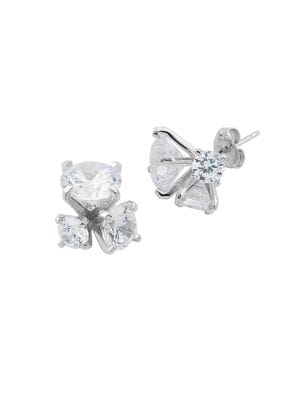 Sterling Silver and Cubic Zirconia Trio Cluster Earrings
