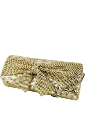 Metal Embellished Clutch with Bow Accent