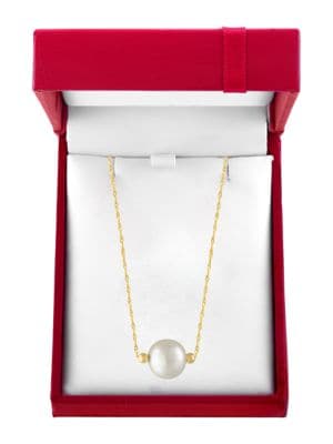 Red Box 10MM White Pearl and 14K Yellow Gold Necklace