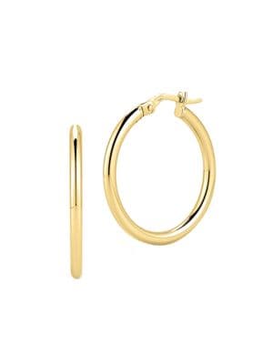 18K Yellow Gold Oval Hoop Earrings/1"
