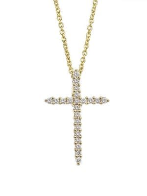 0.1 TCW Diamond and 18K Yellow Gold Cross Pendant Necklace