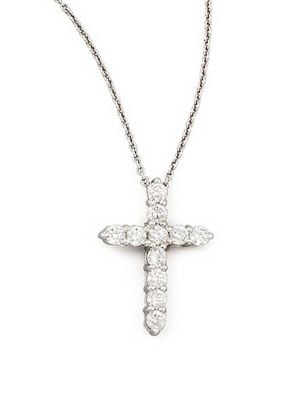 0.45 TCW Diamond and 18K White Gold Cross Pendant Necklace