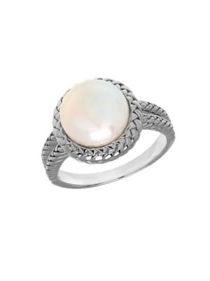 10MM White Freshwater Pearl and Sterling Silver Ring
