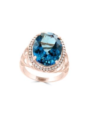 Diamond, London Blue Topaz & 14K Rose Gold Ring