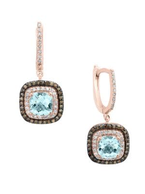 Final Call Aquamarine, Diamond, Brown Diamond and 14K Rose Gold Drop Earrings