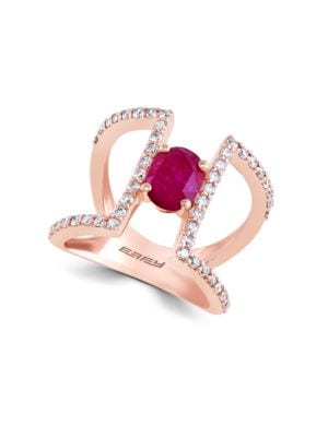 Final Call Diamond, Natural Mozambique Ruby and 14K Rose Gold Ring