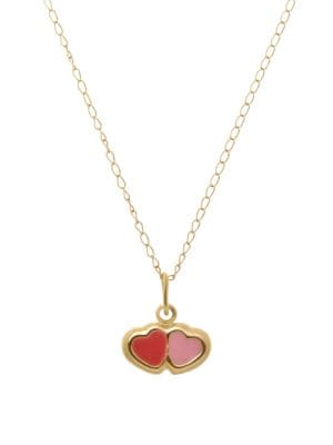 Girl's 14K Yellow Gold Double Heart Necklace