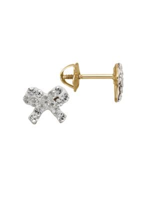 Crystal and 14K Yellow Gold Bow Stud Earrings