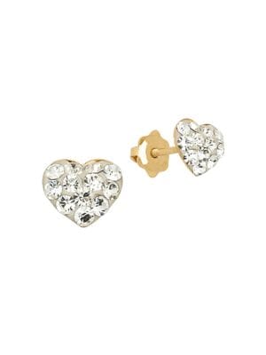 Crystal and 14K Yellow Gold Heart Stud Earrings