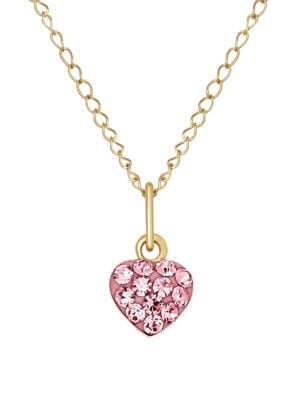 Rose Crystal and 14K Yellow Heart Necklace