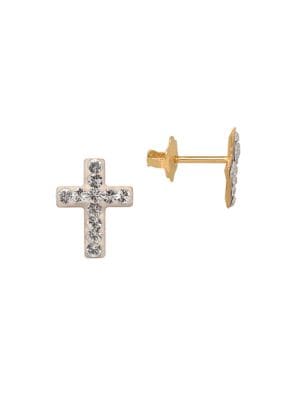 Crystal and 14K Yellow Gold Cross Stud Earrings