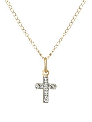 Girl's Crystal and 14K Yellow Gold Cross Pendant Necklace