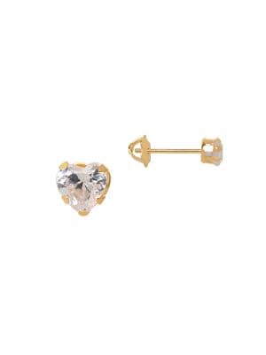 14K Yellow Gold and Cubic Zirconia Heart Stud Earrings