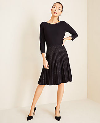 Ann Taylor Shimmer Pleated Sweater Dress